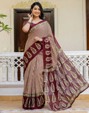 Beige Cotton Printed Saree