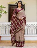Beige Cotton Printed Saree
