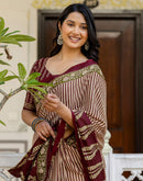 Beige Cotton Printed Saree