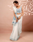 White Linen Woven Border Saree