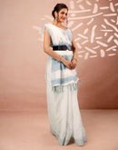 White Linen Woven Border Saree