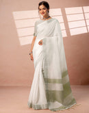 White Linen Woven Border Saree