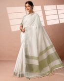 White Linen Woven Border Saree