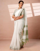 White Linen Woven Border Saree