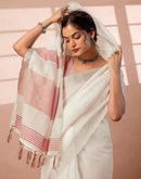 White Linen Woven Border Saree
