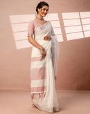White Linen Woven Border Saree