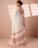 White Linen Woven Border Saree