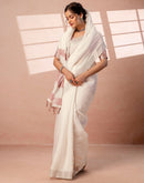White Linen Woven Border Saree
