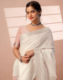 White Linen Woven Border Saree