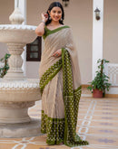 Beige Cotton Printed Saree