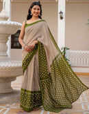 Beige Cotton Printed Saree
