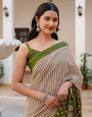 Beige Cotton Printed Saree