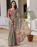 Beige Linen Printed Saree