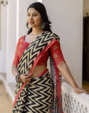 Beige Linen Printed Saree