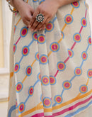 Dusty Pista Green Linen Printed Saree