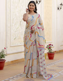 Dusty Pista Green Linen Printed Saree