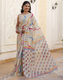 Dusty Pista Green Linen Printed Saree