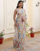 Dusty Pista Green Linen Printed Saree