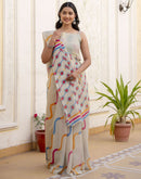 Dusty Pista Green Linen Printed Saree
