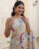 Dusty Pista Green Linen Printed Saree