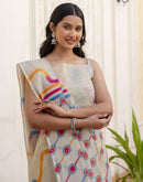 Dusty Pista Green Linen Printed Saree