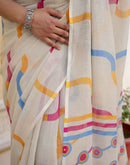 Dusty Pista Green Linen Printed Saree