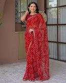 Red Chiffon Bandhani Printed Saree