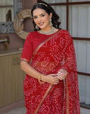 Red Chiffon Bandhani Printed Saree