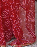 Red Chiffon Bandhani Printed Saree