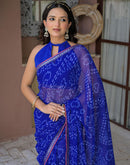Blue Chiffon Bandhani Printed Saree