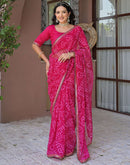 Pink Chiffon Bandhani Printed Saree