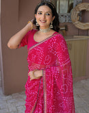 Pink Chiffon Bandhani Printed Saree