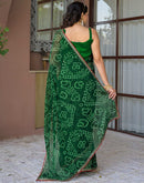 Green Chiffon Bandhani Printed Saree