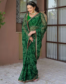 Green Chiffon Bandhani Printed Saree