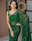 Green Chiffon Bandhani Printed Saree