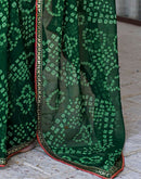 Green Chiffon Bandhani Printed Saree