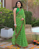 Parrot Green Georgette Laheriya Printed Saree