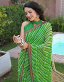 Parrot Green Georgette Laheriya Printed Saree