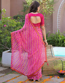 Pink Georgette Laheriya Printed Saree