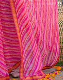 Pink Georgette Laheriya Printed Saree