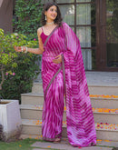 Pink Georgette Laheriya Printed Saree