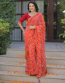 Orange Georgette Laheriya Printed Saree
