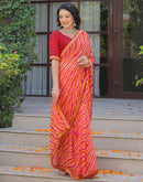 Orange Georgette Laheriya Printed Saree