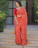 Orange Georgette Laheriya Printed Saree