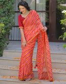 Orange Georgette Laheriya Printed Saree