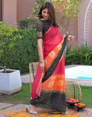 Pink Linen Bandhani Printed Printed Saree
