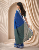 Blue Linen Printed Zari Border Saree