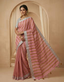 Light Pink Linen Printed Zari Border Saree