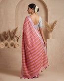 Light Pink Linen Printed Zari Border Saree