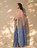 Blue Linen Printed Zari Border Saree